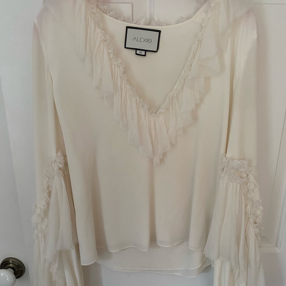 Alexie ivory v neck blouse with ruffles